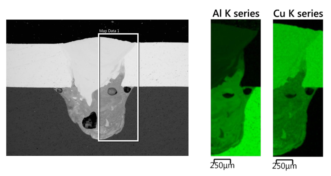 Weld scan sample without ultrasound the intermetallic compounds - aluminium and copper.