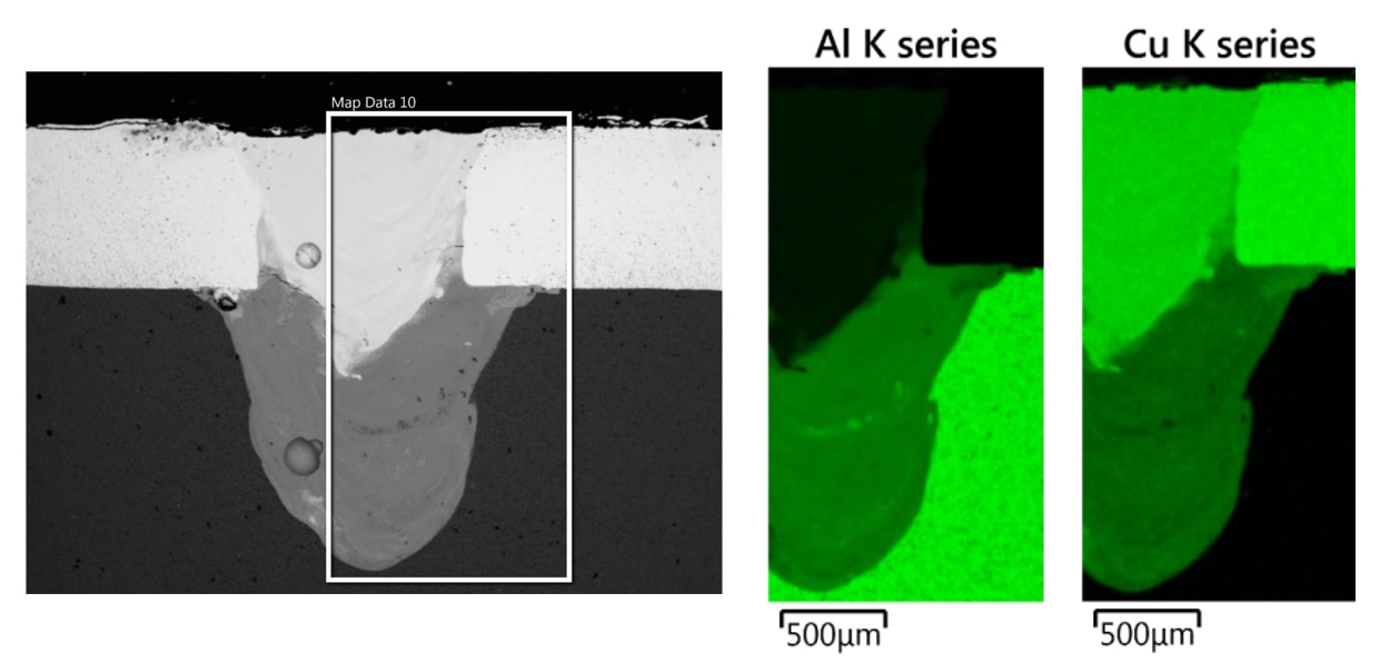 Weld scan sample with PUVT the intermetallic compounds - aluminium and copper.