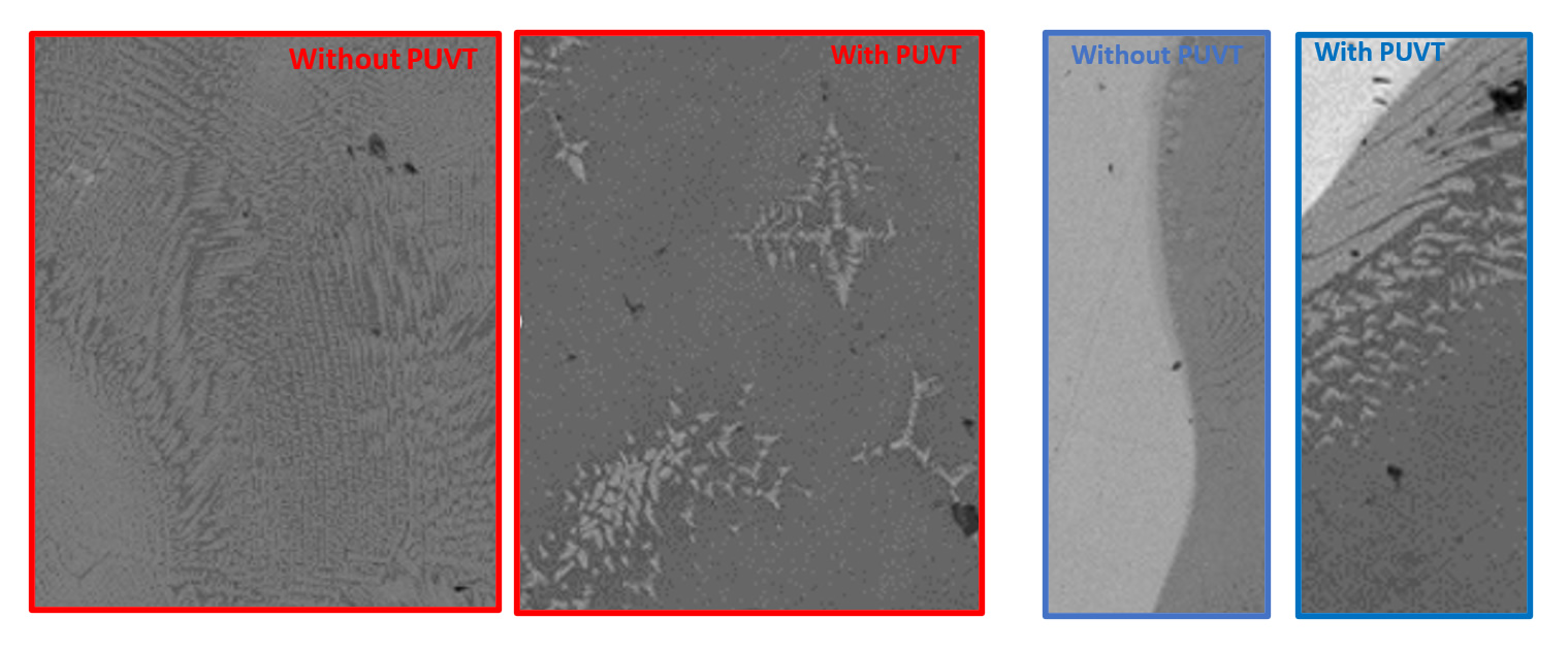 Weld scan samples with and wihout PUVT.